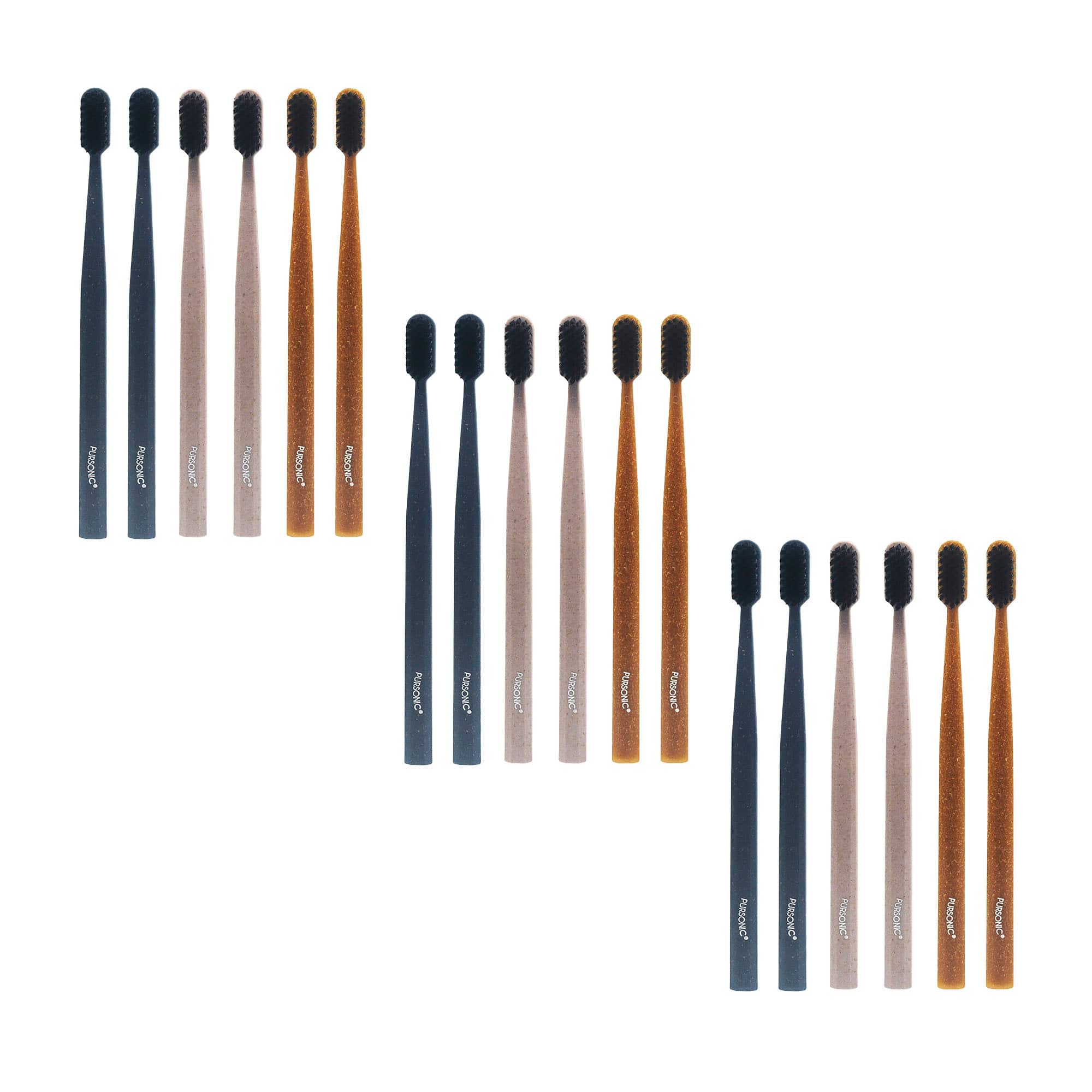 Pursonic - Eco Essentials Bundle: 3 Packs of 100% Cedarwood Toothbrushes (6-Pack Each) - Multicolor