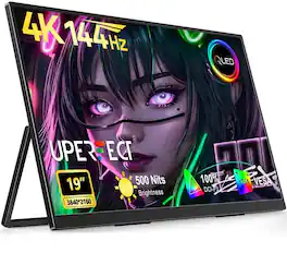 UPERFECT - 19" 4K 144Hz Portable Gaming Monitor - UHD QLED 500 Nits, 100% DCI-P3, USB-C - Black