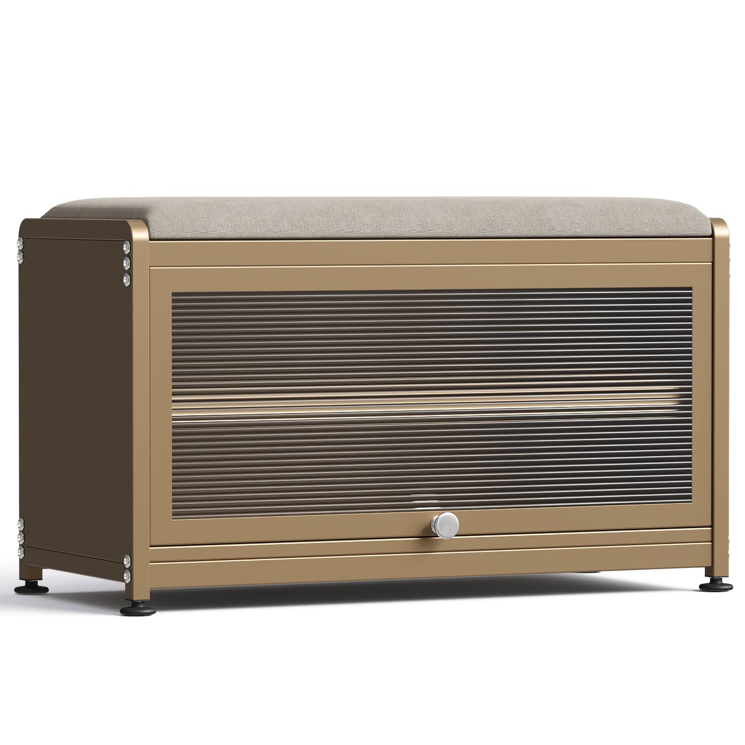 Left. Malletson - 3-Tier Shoe Storage Bench, Metal Shoe Rack with Removable Seat Cushion, for Entranceways, Hallways and Bedrooms. - Yellow.