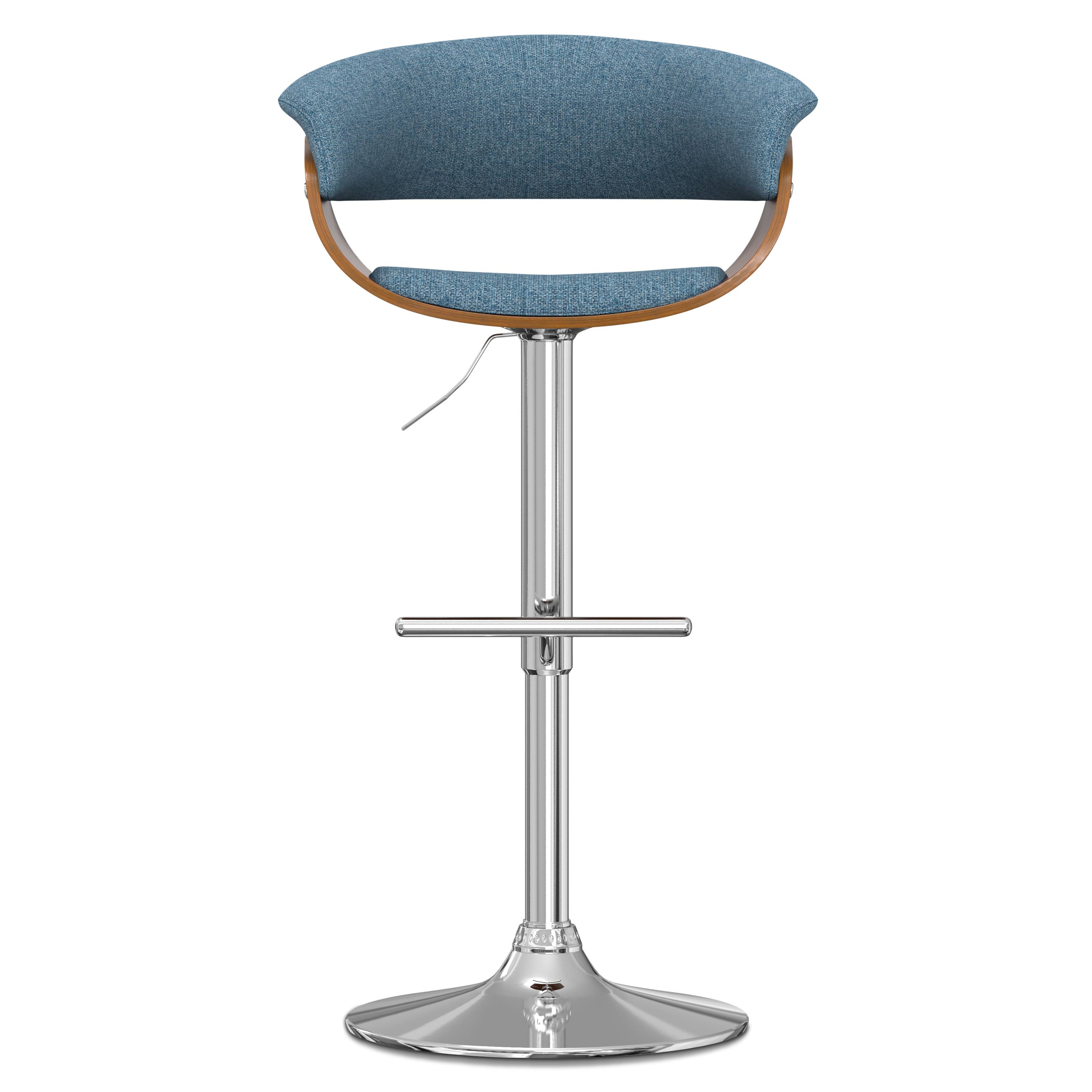 Left. Simpli Home - Simpli Home Sheldon Mid Century Modern 34 inch Adjustable Swivel Bar Stool in Denim Blue Woven Polyester Fabric - Denim Blue.