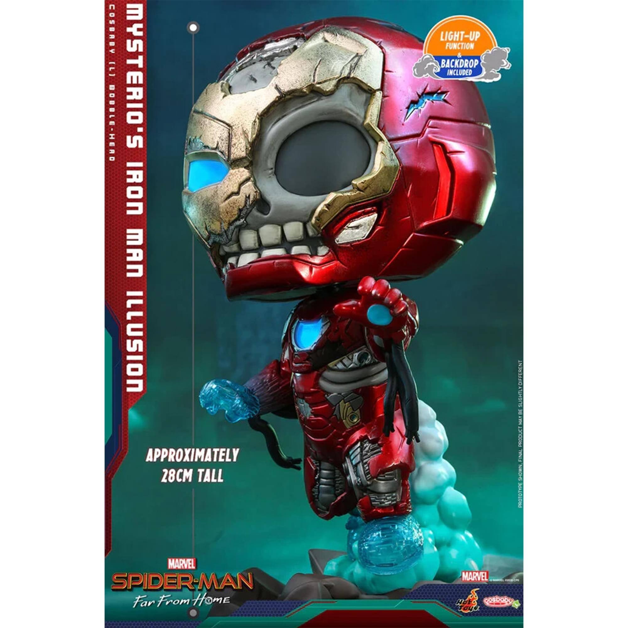 COSPLAY BY [L] MYSTERIO'S BOBBLE-HEAD IRON MAN ILLUSION  
APPROXIMATELY 28CM TALL  
LIGHT-UP FUNCTION & BACKDROP INCLUDED  

PRODUCT FINAL PROTOTYPE  

MARVEL SPIDER-MAN Far From Home  

MARVEL