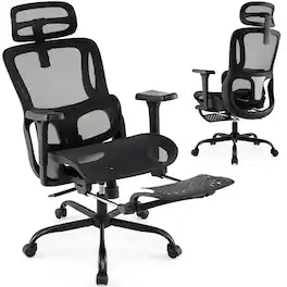 Ecooso - Ergonomic Office Chair with Rotating Headrest, Swivel Desk Chair with Lumbar Support - Black
