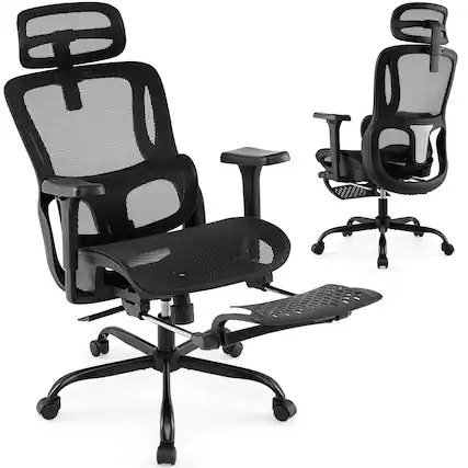 Front. Ecooso - Ergonomic Office Chair with Rotating Headrest, Swivel Desk Chair with Lumbar Support - Black.