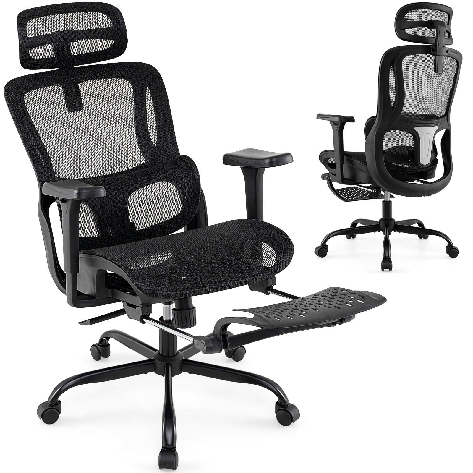Front. Ecooso - Ergonomic Office Chair with Rotating Headrest, Swivel Desk Chair with Lumbar Support - Black.
