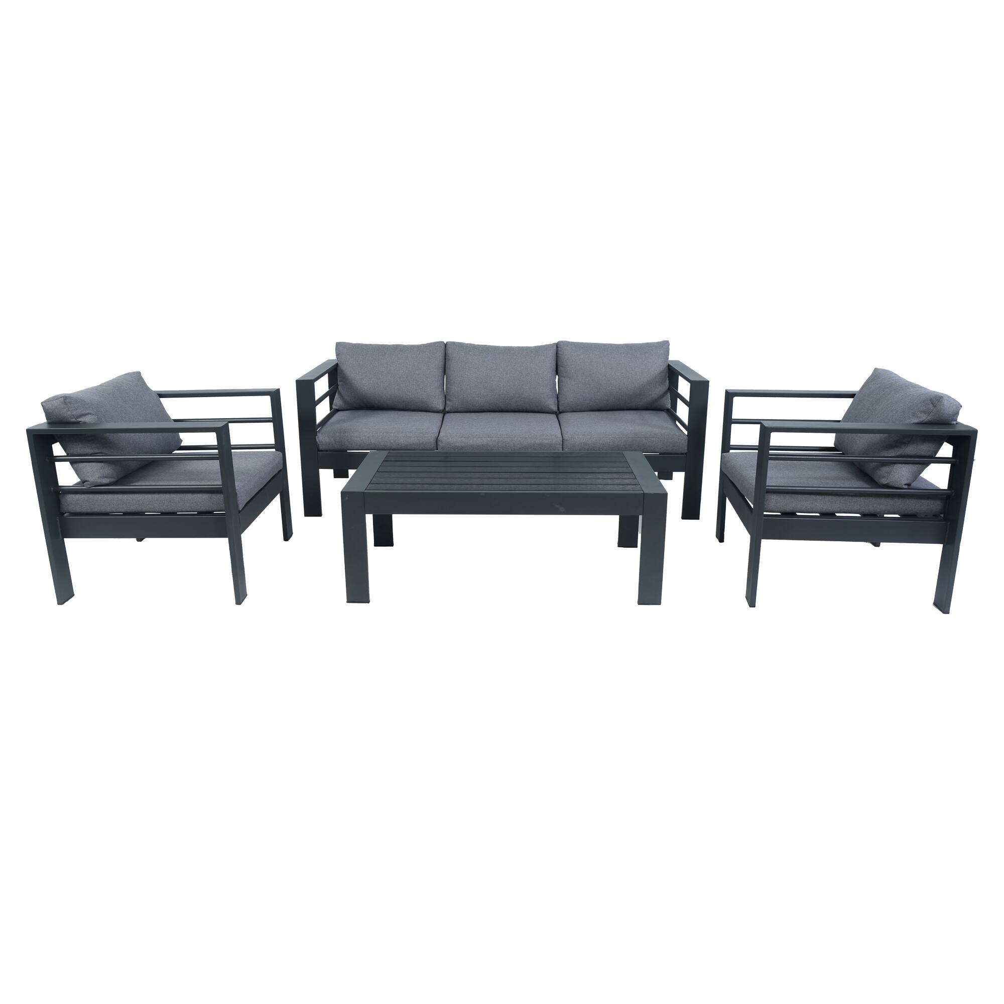 Left. Yardgrace - 4-Piece Aluminum All Weather Oversized Patio Conversation Set 27.5in Deep Seating 3.2in Wide Armrest 10in Back Cushion - Brown.