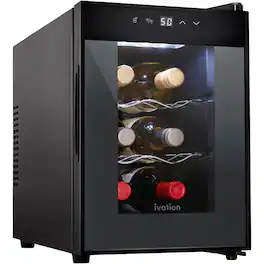 Ivation - 6 Bottle Horizontal Thermoelectric Wine Cooler, Super Quiet Freestanding Wine Fridge - Black