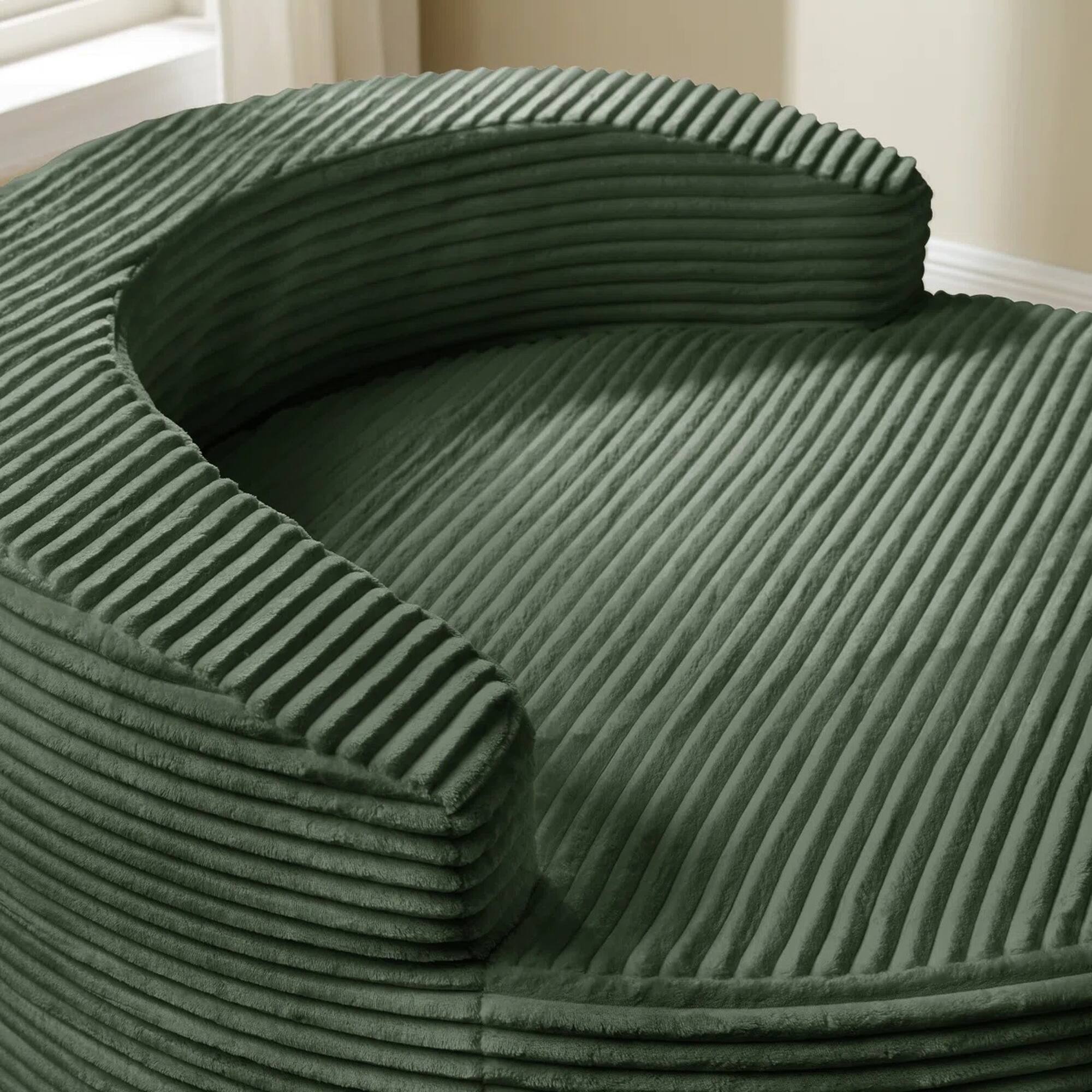 Back. Yardgrace - Oversized 55.1" Round Corduroy Chaise Lounge – Deep Seat Cloud Sofa, No Assembly Needed - Green.