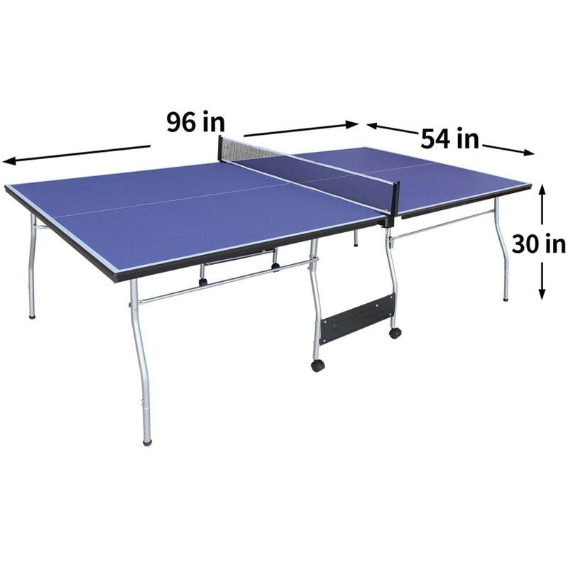 Left. HTUTWOO - 8*4.5ft Mid-Size Table Tennis Table -Foldable & Portable Ping Pong Table Set with Net,2 Paddles and 3 Balls,Indoor Games - Blue.