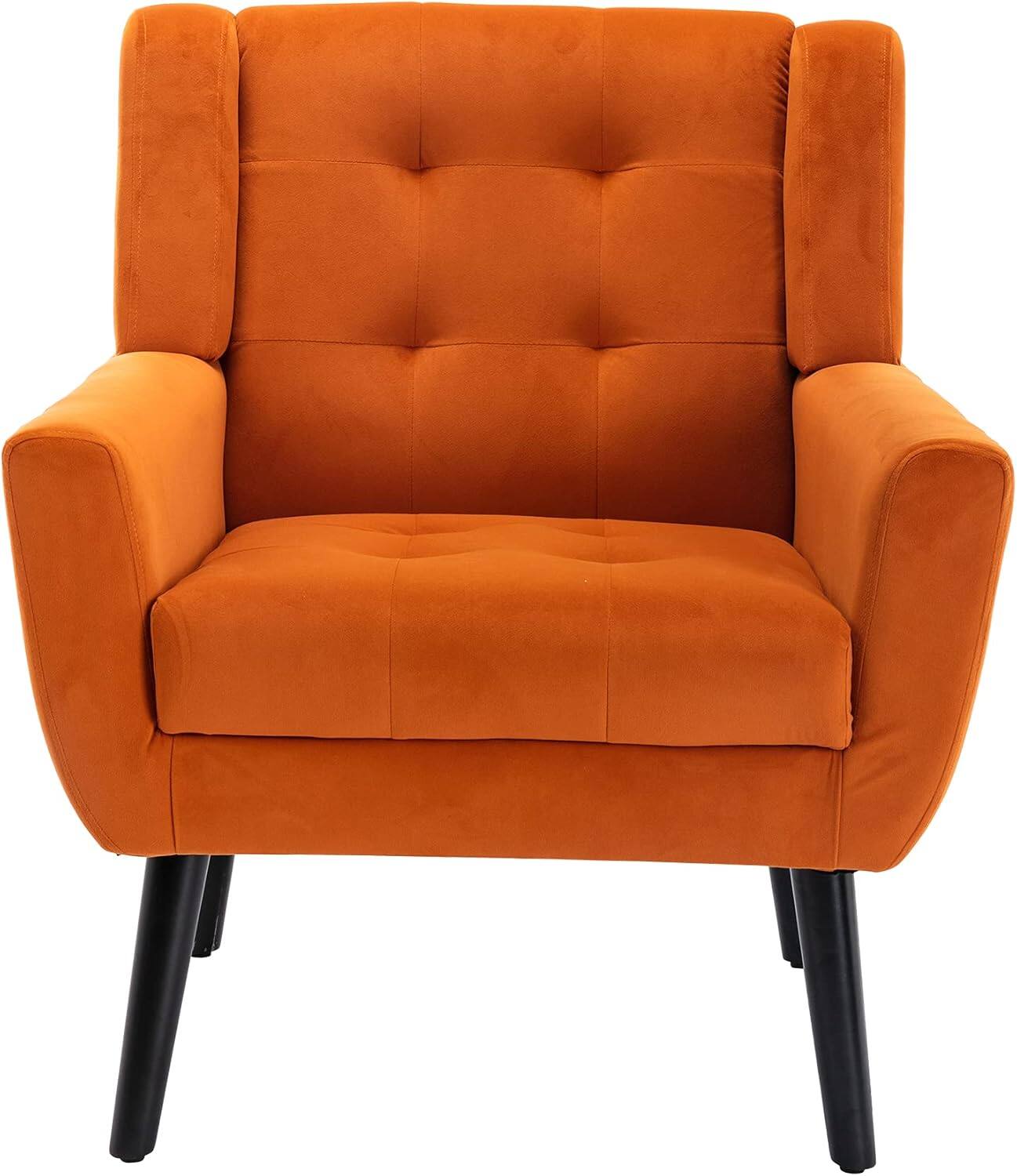 Alt View 3. Trinkets Crazed - Midcentury Modern Accent Chair with Arms, Upholstered Fabric Reading Side Chair - orange.