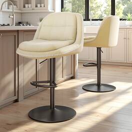 Brick Attic - 26"-34" Adjustable Height Swivel Bar Stool, 360° Rotating Upholstered Stool with Dual-Layer Cushion, 2-piece set - off-white