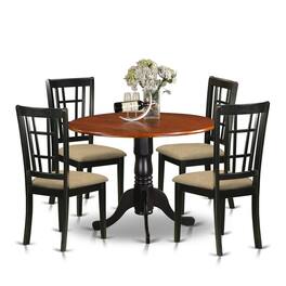 East West Furniture - DLNI5-BCH-C 5 PC Kitchen Table set-Dining Table and 4 Wood Kitchen Chairs - Black & Cherry