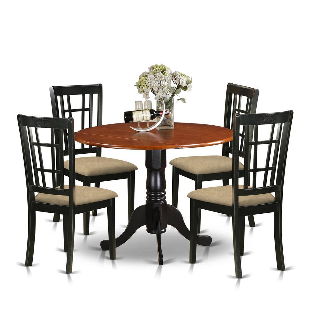 East West Furniture - DLNI5-BCH-C 5 PC Kitchen Table set-Dining Table and 4 Wood Kitchen Chairs - Black & Cherry