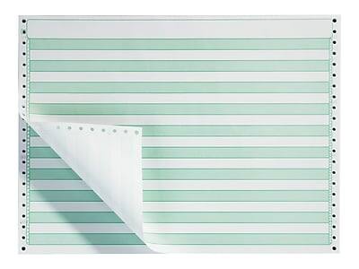 Front. Staples - 14.875" x 11" Business Paper, 18 lbs., 100 Brightness, 2800/Carton - White/green bar.