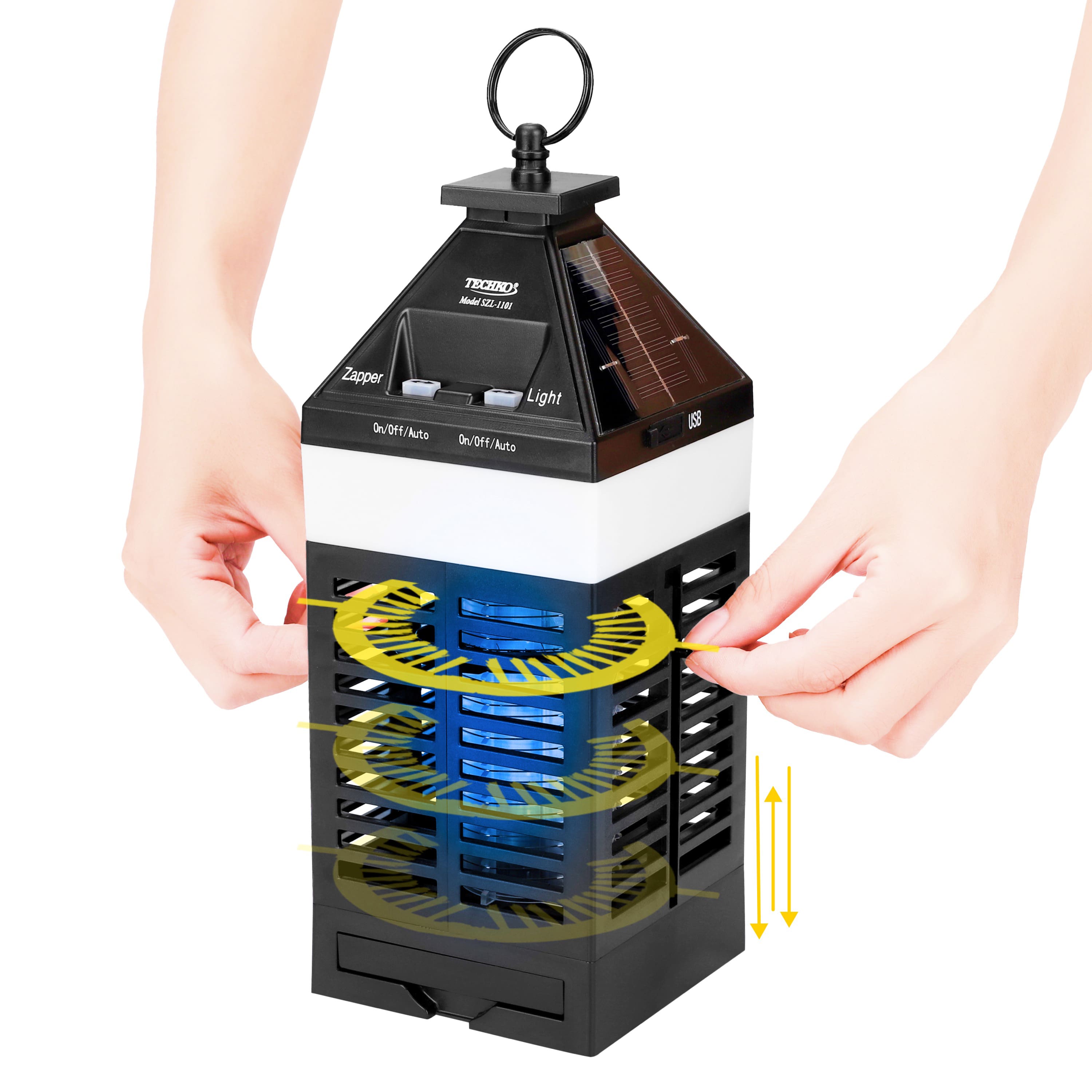 Techko Maid - Solar Bug Zapper Lantern with 360º Easy-Clean Brush - Black