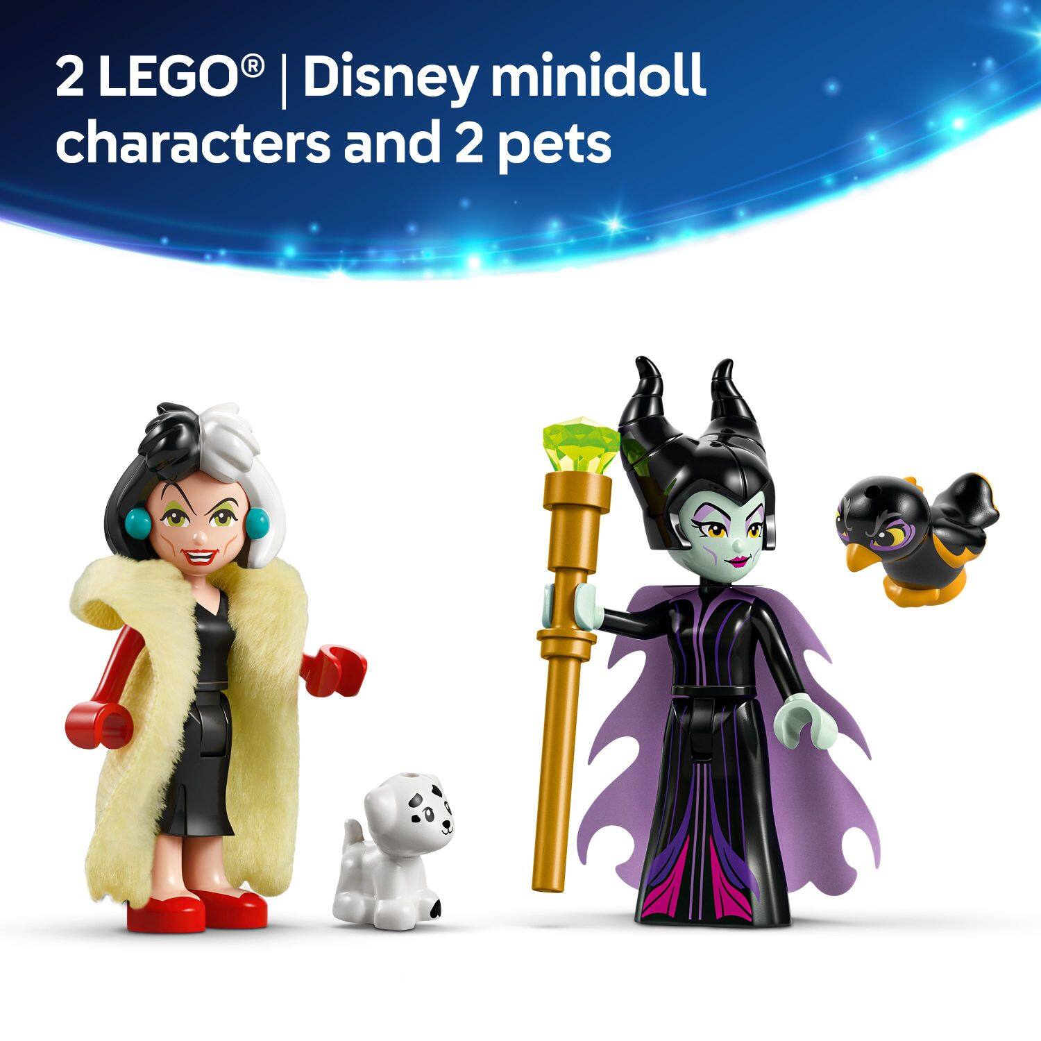 2 LEGO Disney minidoll characters and 2 pets.