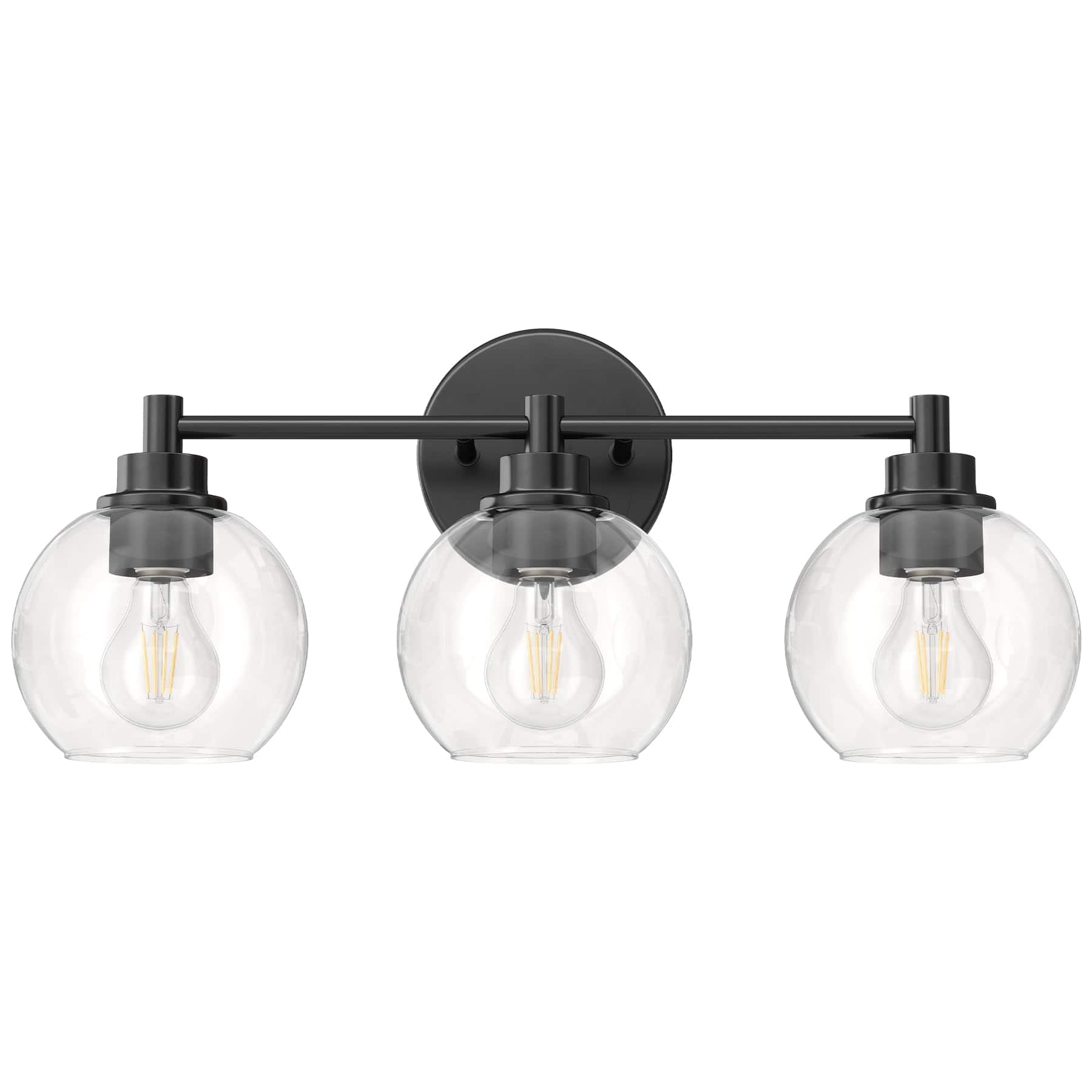 Dazzling Pops - Bathroom Light Fixtures Vanity With Globe Glass Shades E Sockets Lights Over Mirror For Bedroom Hallway Liv - Black 3-Light