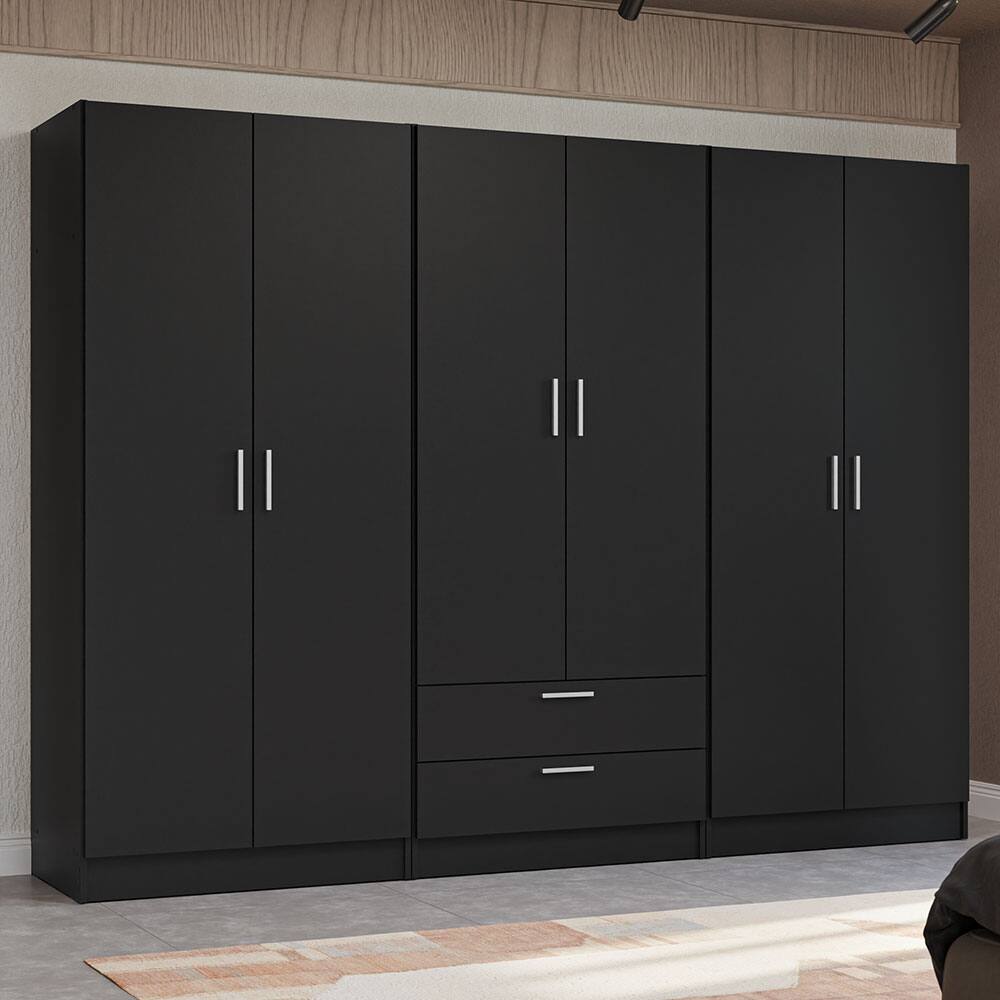 Angle. Madesa - MADESA 6 Doors 2 Drawers Wardrobe Set with Shelves and Hanging Space 94"L - Black - Black.
