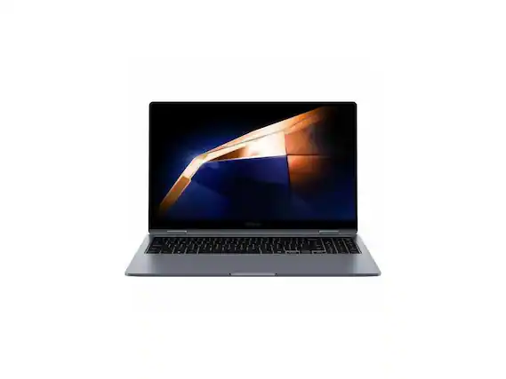 Front. Samsung - Samsung Galaxy Book4 360 15.6" Touch Convertible - Intel Core 7 - 16GB - 512GB SSD - Gray - Windows 11 - Gray.