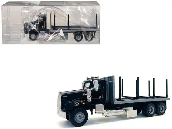 Front. Promotex - Kenworth T800 Stake Bed Truck Black 1/87 (HO) Plastic Model Car by Promotex - Black.