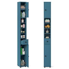 Gymax - Set of 2 Slim Bathroom Tall Cabinet w/2 Doors 1 Drawer & 5 Adjustable Shelves - Blue