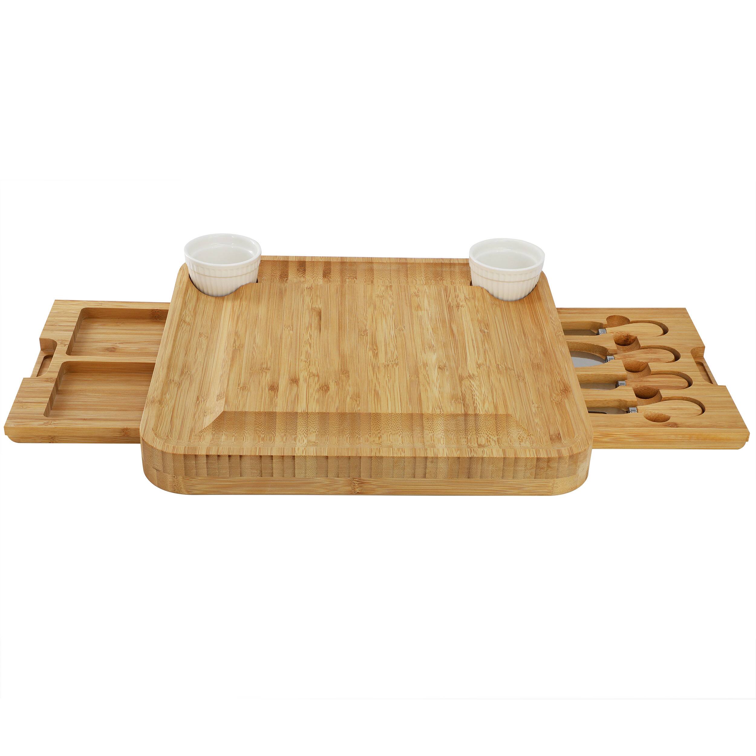 Alt View 1. MegaChef - MegaChef Bamboo Charcuterie Cheese Board Set with Ramekins and Slide Out Cutlery Drawer - Brown.