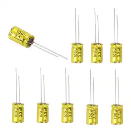 Unique Bargains - 10pcs 3.3uF 100V Non-Polarized Electrolytic Capacitor, 13x8mm Aluminum Audio Freq Divider for DIY Speaker/Car Amp - Gold