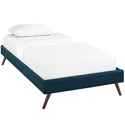 Front. Modway - Loryn Fabric Twin Bed Frame with Round Splayed Legs - Blue.