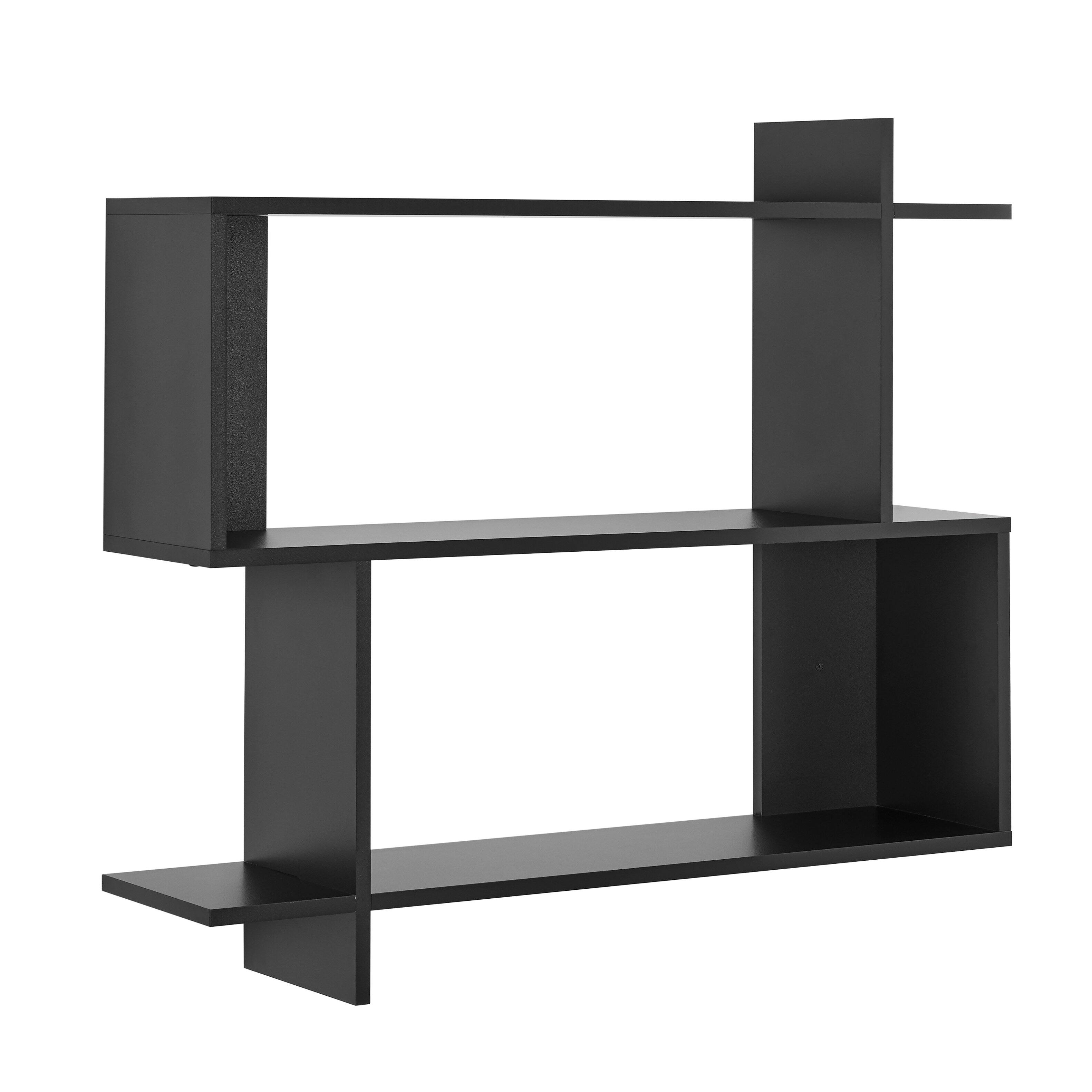 Alt View 6. Danya B - Manasa Floating Geometric Kilter Two-Tier Wall Shelf - Black - Black.