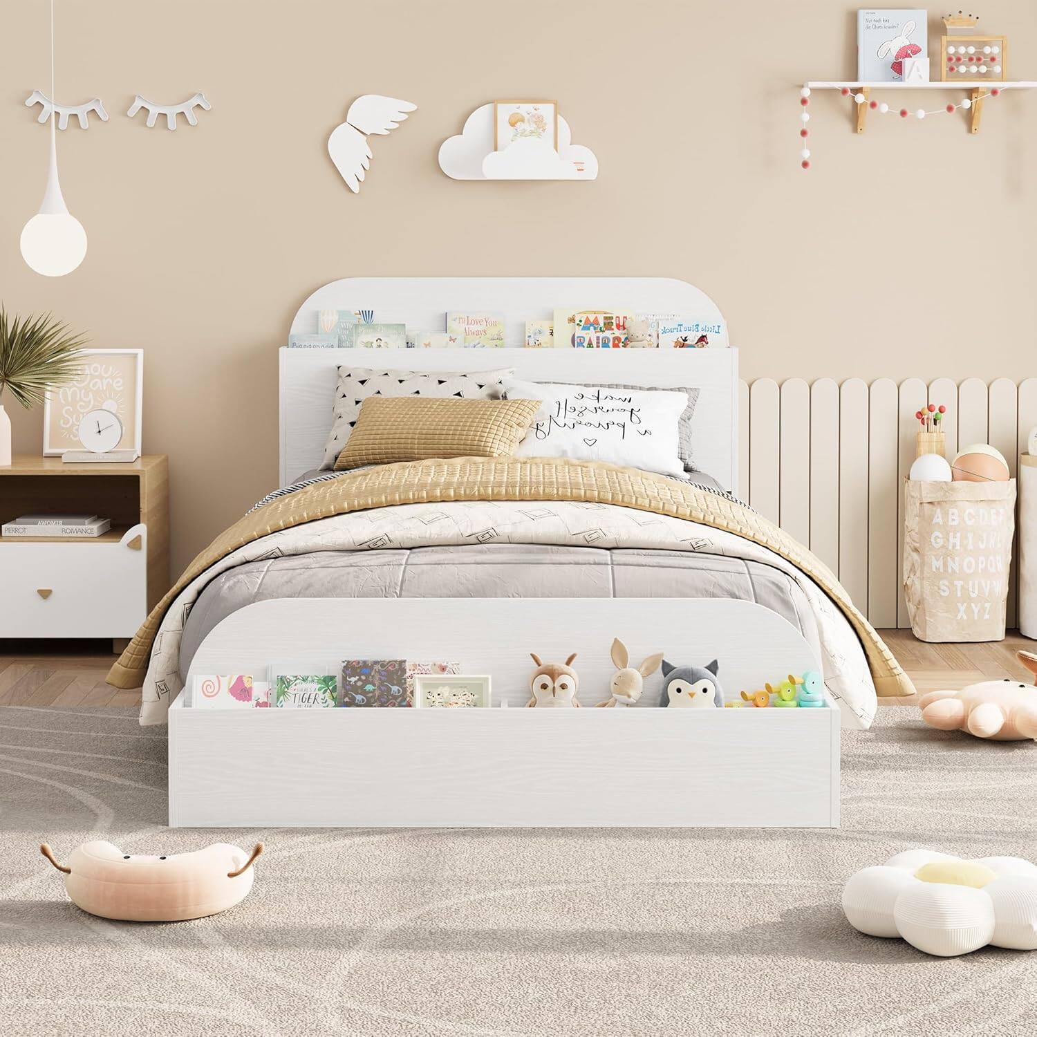 Sure, here is the corrected and grouped text from the image:

**On the Bed:**
- "I love you always"
- "You are my sunshine"

**On the Wall:**
- "ABCDE"
- "GHIJK"
- "MNOPOR"
- "STUVW"
- "XYZ"

**On the Shelf:**
- "I love you always"
- "You are my sunshine"

**On the Drawer:**
- "TIGER"

**On the Clock:**
- "I love you always"

**On the Books:**
- "I love you always"
- "You are my sunshine"

**On the Wall Decor:**
- "I love you always"
- "You are my sunshine"

**On the Wall Art:**
- "I love you always"
- "You are my sunshine"

**On the Wall Stickers:**
- "I love you always"
- "You are my sunshine"

**On the Wall Clock:**
- "I love you always"

**On the Wall Art:**
- "I love you always"
- "You are my sunshine"

**On the Wall Decor:**
- "I love you always"
- "You are my sunshine"

**On the Wall Art: