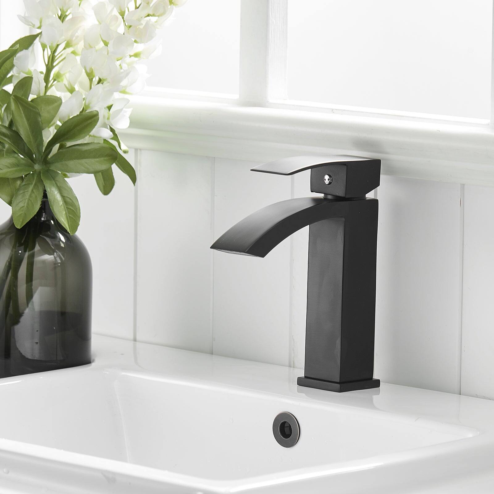 Alt View 3. Boyel Living - Single Hole Single Handle Bathroom Faucet Matte Black with Supply Lines Brass Durable Modern Easy Install - Matte Black.