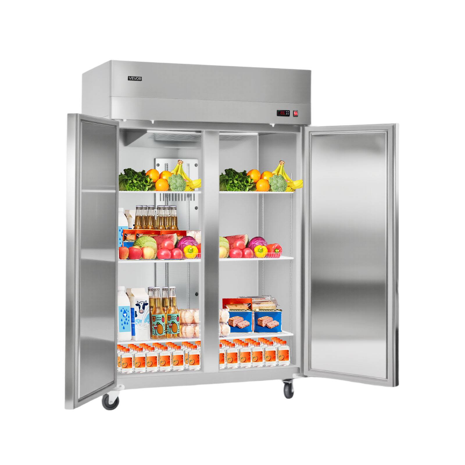 Alt View 5. VEVOR - Commercial Reach-In Refrigerator 48" W, 33 Cu.Ft Stainless Steel Upright Refrigerator with Double Glass Doors - Stainless steel color.