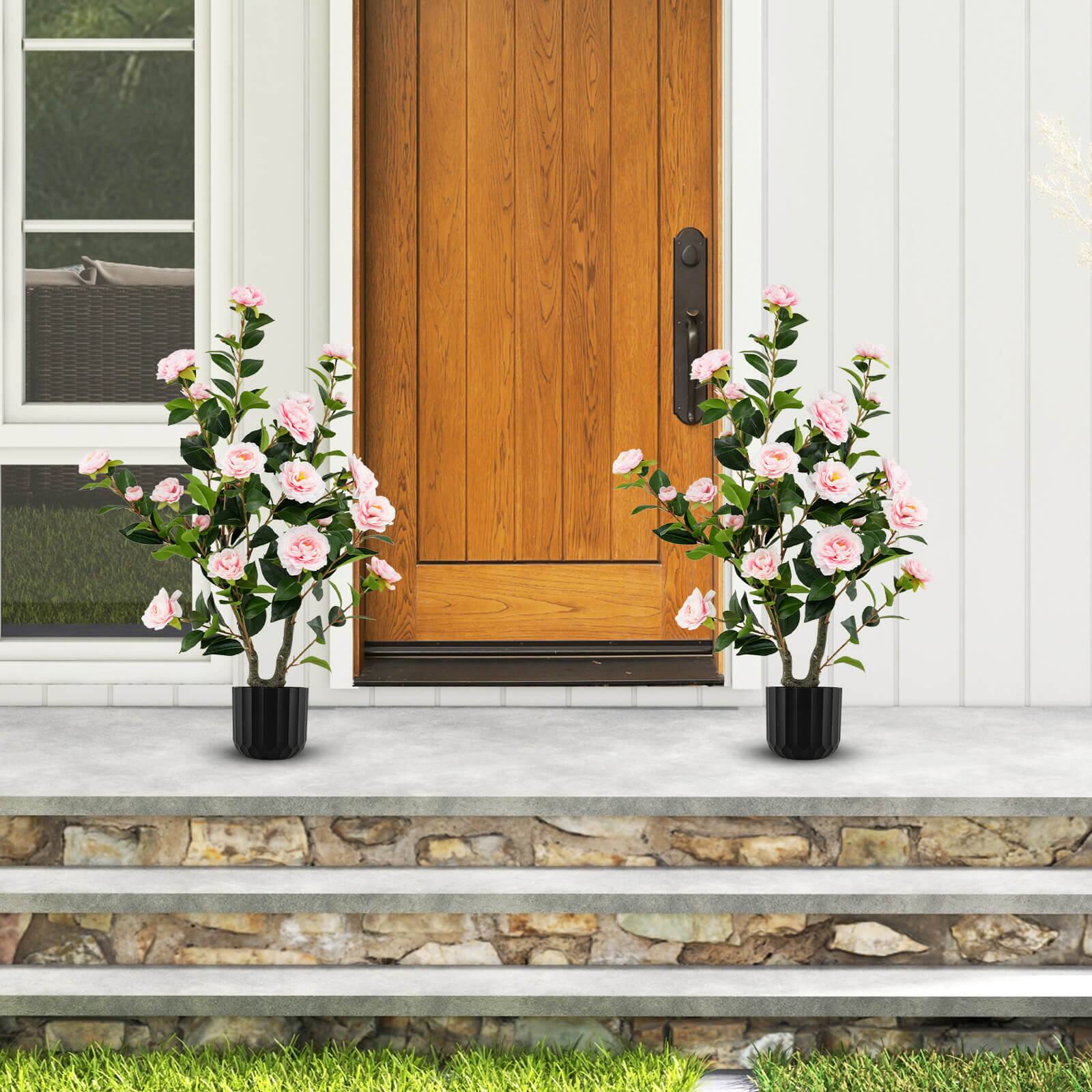 Alt View 1. Costway - Costway 2PCS 38" Artificial Camellia Tree Faux Floral Plant Fake Tree for Decoration - Pink.