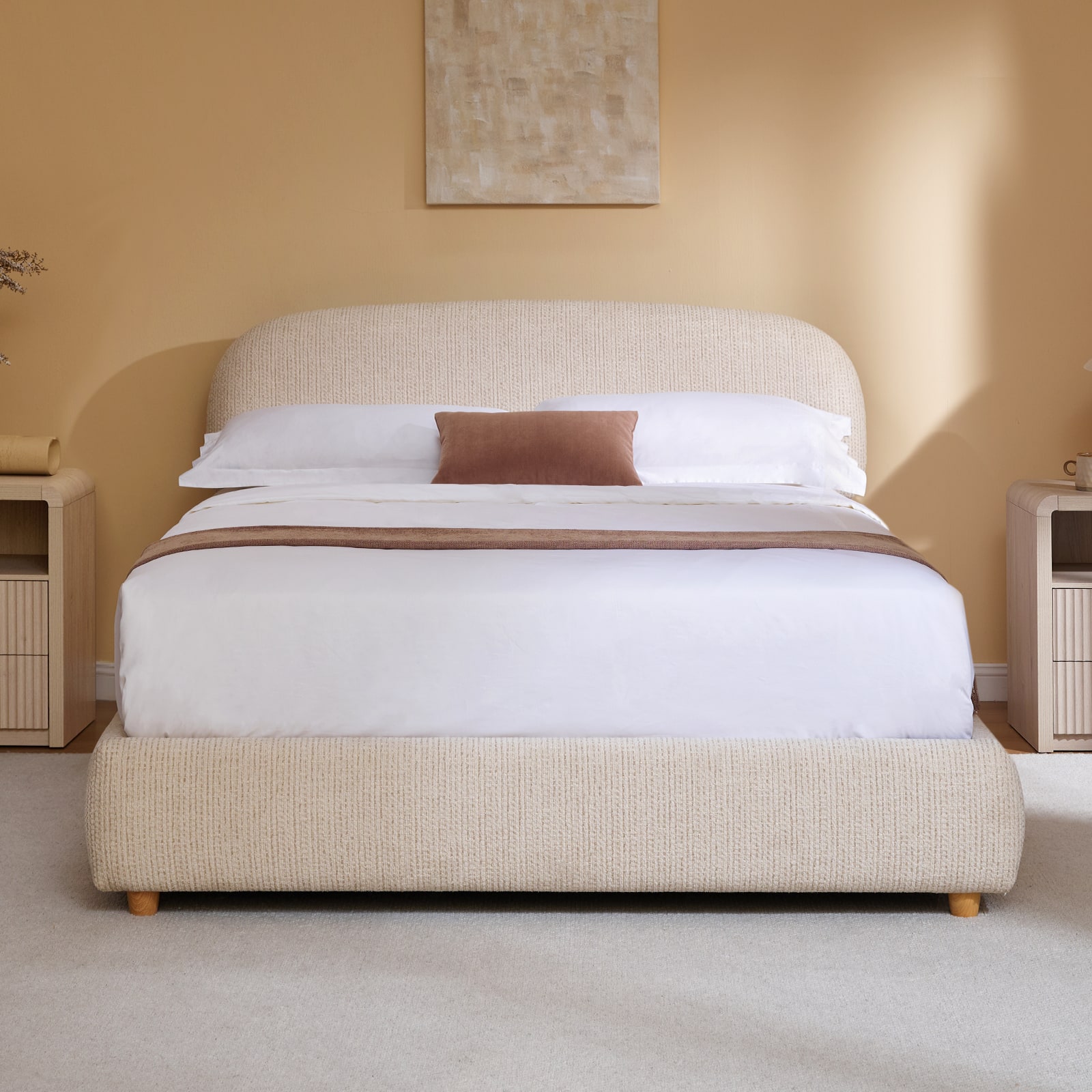 ModernMate - Upholstered Platform Bed with Adjustable Headboard, Hydraulic Lift Storage Bed - Begie