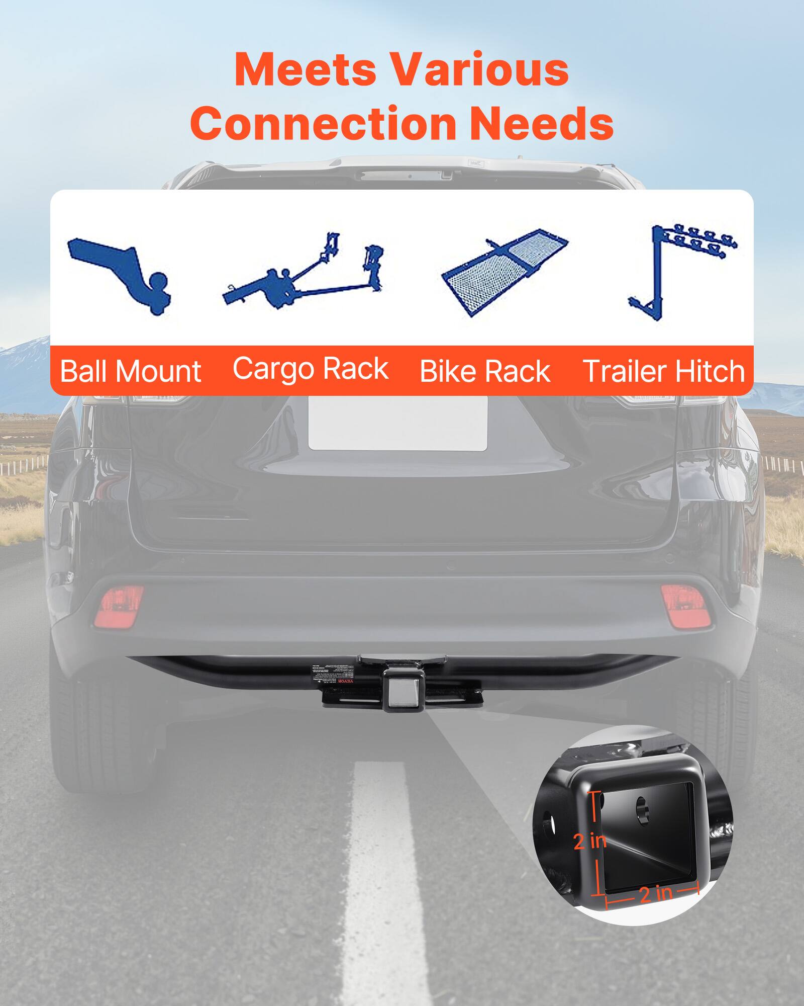 Meets Various Connection Needs

Ball Mount Cargo Rack Bike Rack Trailer Hitch

2 in 2 in