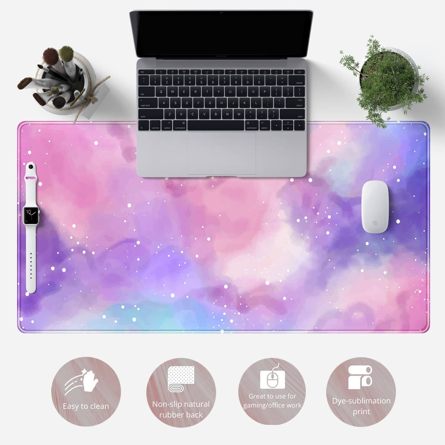 Cute Purple Pastel Mouse Pad Starry Sky Desk Mat, Large Gaming Mouse Pad Galaxy Gaming Girl Desk Cute Pink Desk Decor Large Keyboard Mat,Mousepad Desk - View #6