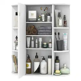 Pefilos - Mirrored Bathroom Medicine Cabinet with Single Mirror Door and Adjustable Shelf- Bathroom Cabinet for Bathroom - White