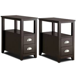 Gymax - Set of 2 End Bedside Table Rectangular Nightstand W/ 2 Drawers & Shelf - Espresso