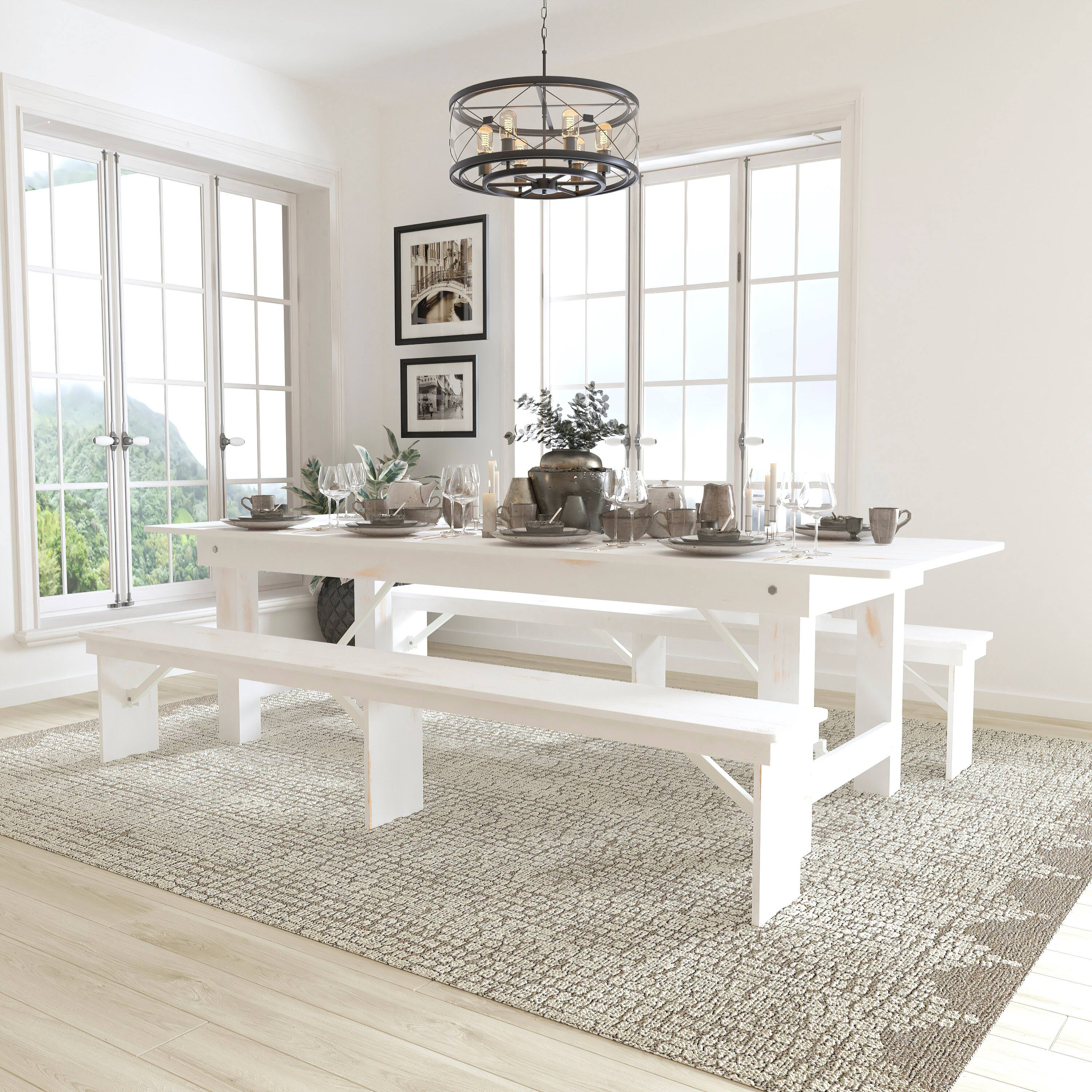 Alt View 3. Flash Furniture - HERCULES Series 9' x 40" Antique Rustic White Folding Farm Table and Two Bench Set - White.