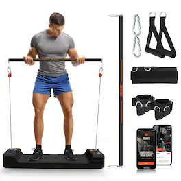 Pyle - SQUATZ Apollo Board Mini: 150lb Resistance Smart Home Gym Cable Machine Functional Trainer for Full Body Workouts - Black