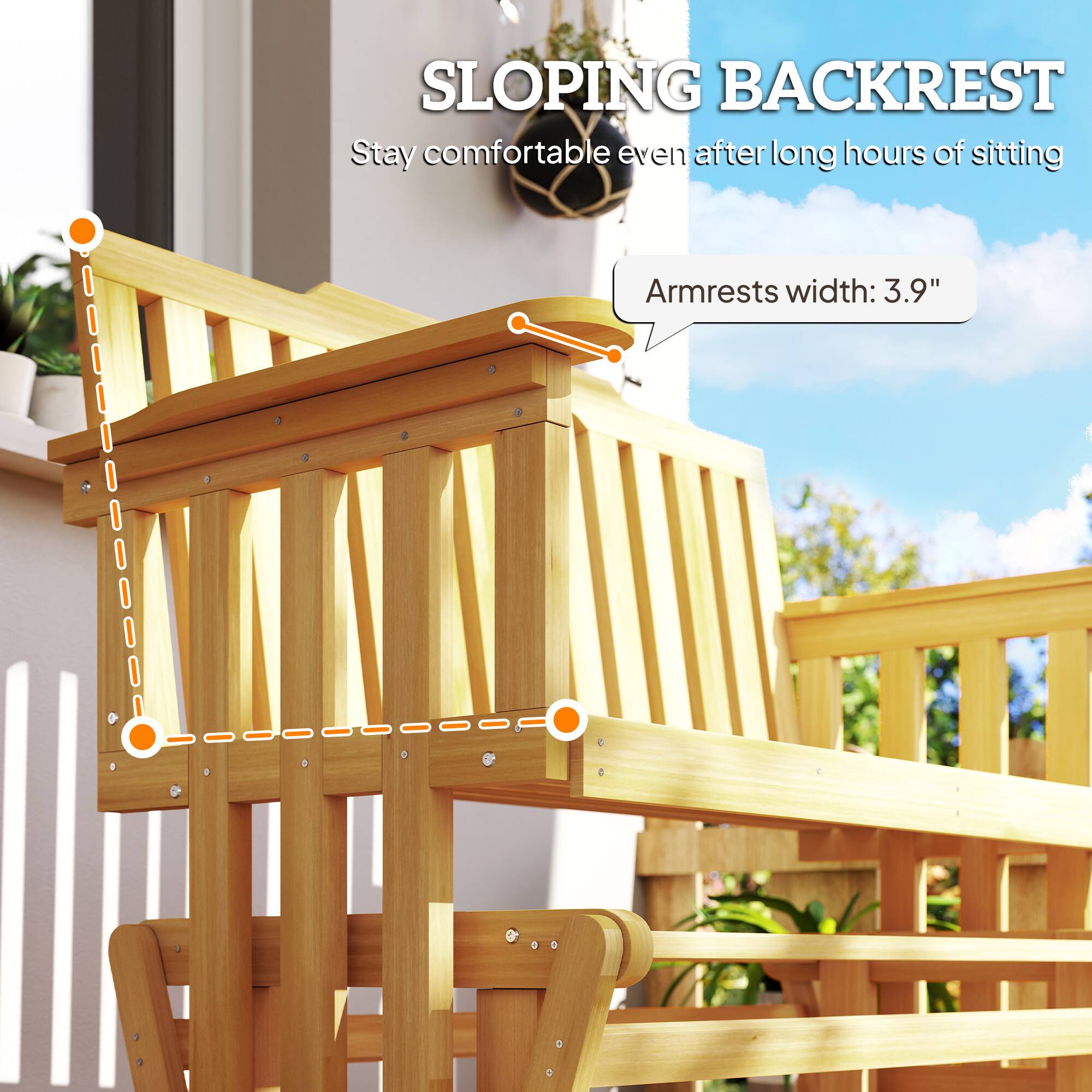 SLOPING BACKREST  
Stay comfortable even after long hours of sitting  

Armrests width: 3.9"