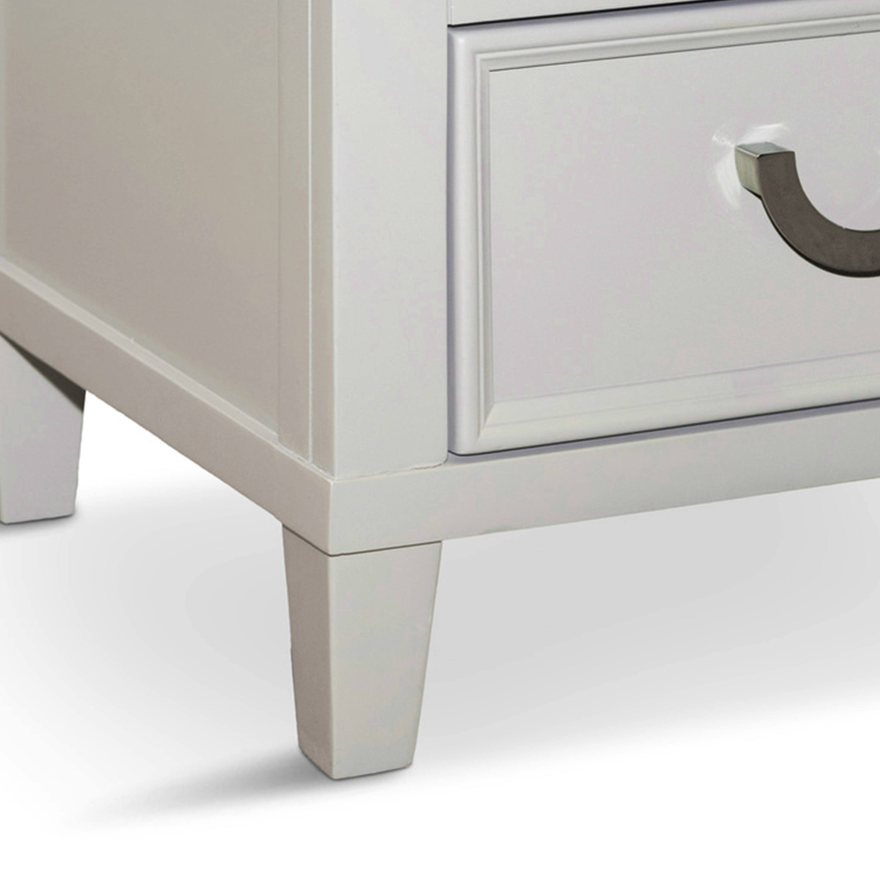 Alt View 2. Manhattan Lane - Roly Nightstand with 2 Drawers, Molded Details,Solid Wood - Light Gray, Chrome.