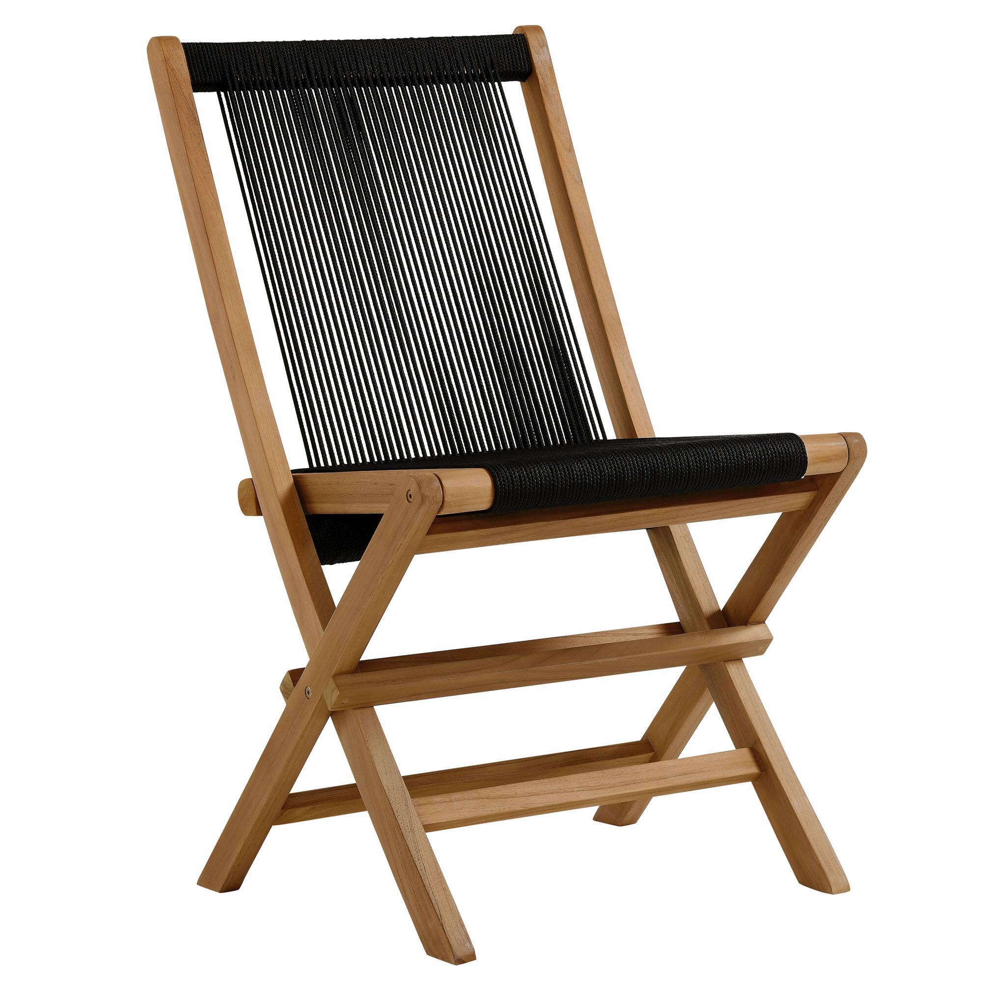 Alt View 3. Modway - Vienna Outdoor Patio Teak and Rope Folding Chairs Set of 4 by Modway - Natural Black.