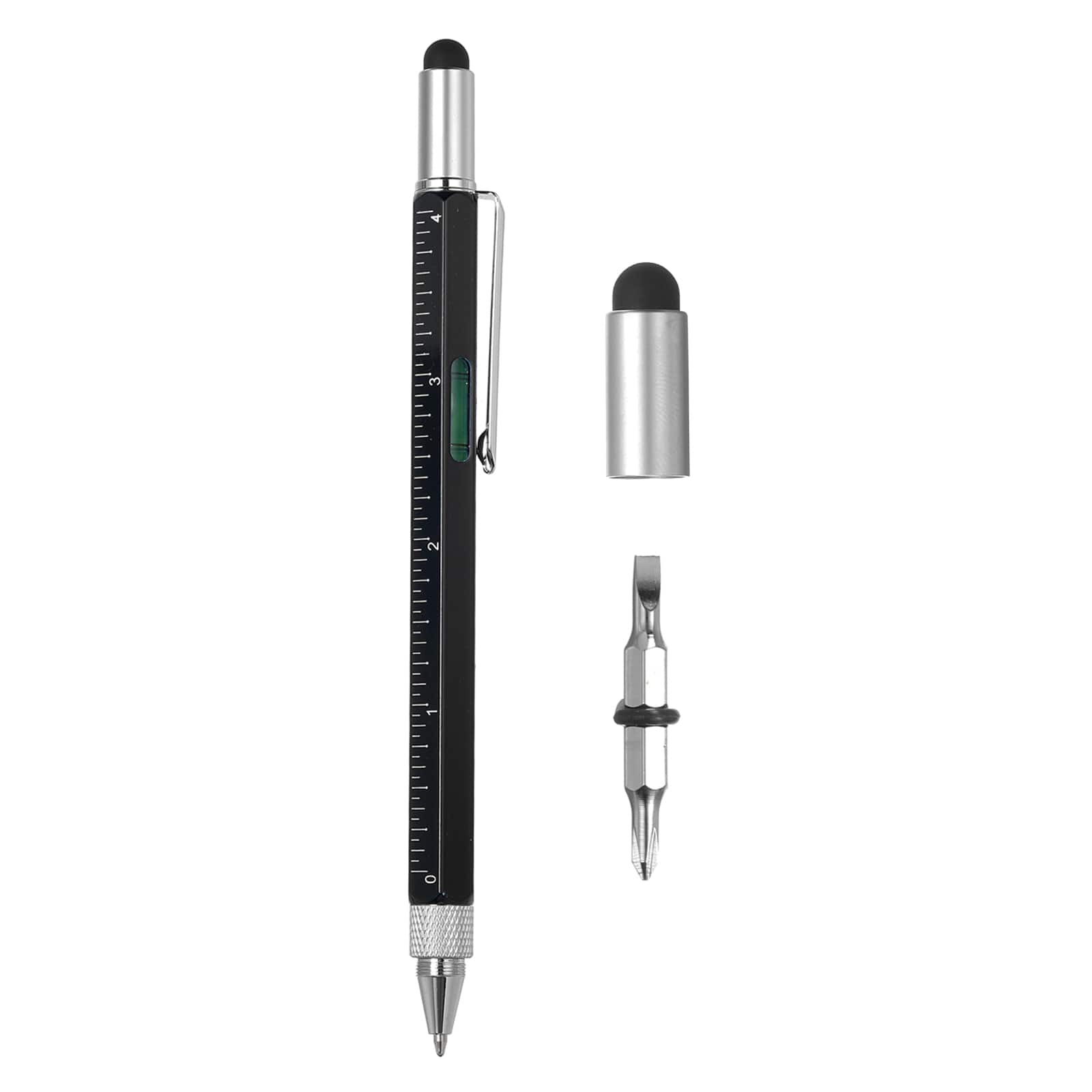 Unique Bargains - 6 in 1 Metal Multitool Tech Tool Pen with Ballpoint Pen, Ruler, Screwdriver, Stylus, Level Gauge for Christmas - Black