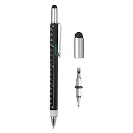 Unique Bargains - 6 in 1 Metal Multitool Tech Tool Pen with Ballpoint Pen, Ruler, Screwdriver, Stylus, Level Gauge for Christmas - Black