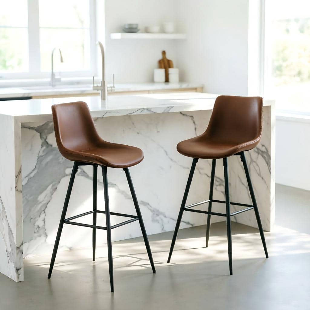 KERDOM - Bar Stools Set of 2, Vintage High Island Chairs for Home Pub, Tall Dining Chair 24/28 inches Height Coffee Counter Stool - Brown - 28'' Height