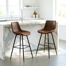 KERDOM - Bar Stools Set of 2, Vintage High Island Chairs for Home Pub, Tall Dining Chair 24/28 inches Height Coffee Counter Stool - Brown - 28'' Height
