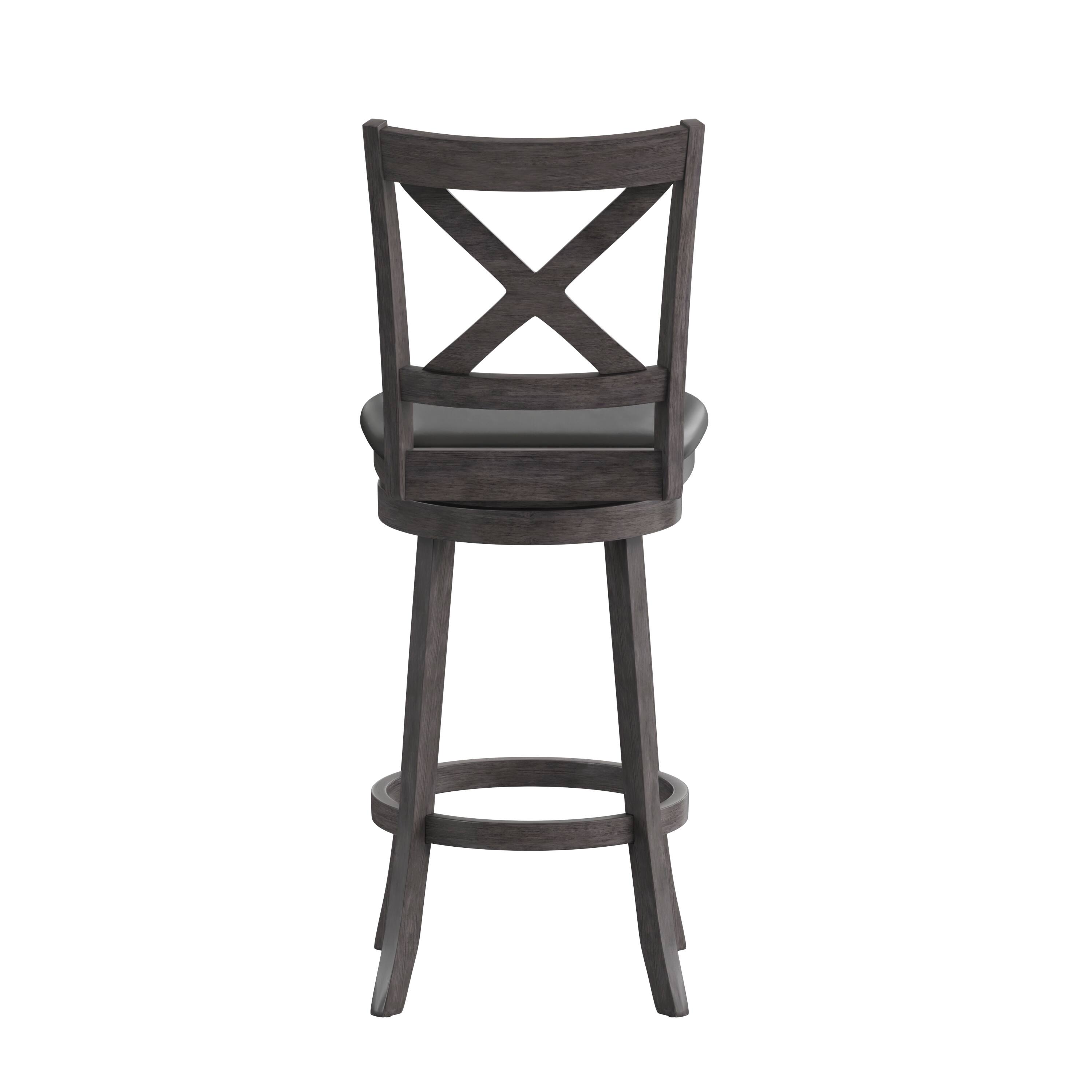 Alt View 7. Emma + Oliver - Luc Wooden Crossback Pub Style Barstool with Padded Faux Leather Swivel Seat - Black Vinyl/Gray Wash Walnut Frame.