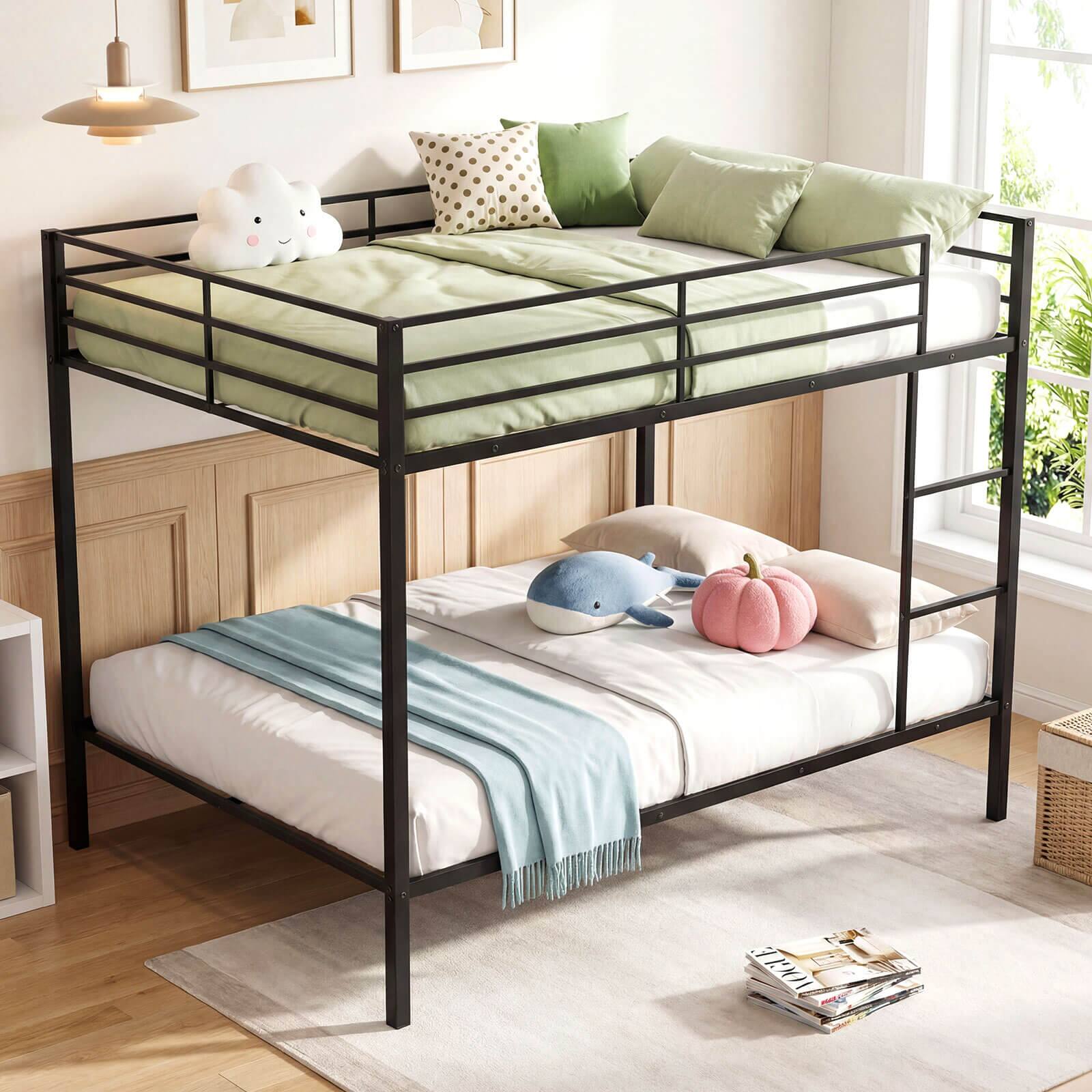 Alt View 5. Costway - Costway Metal Bunk Bed Full Over Full, Modern Heavy-duty Bunk Bed with Safety Guardrail - Black.