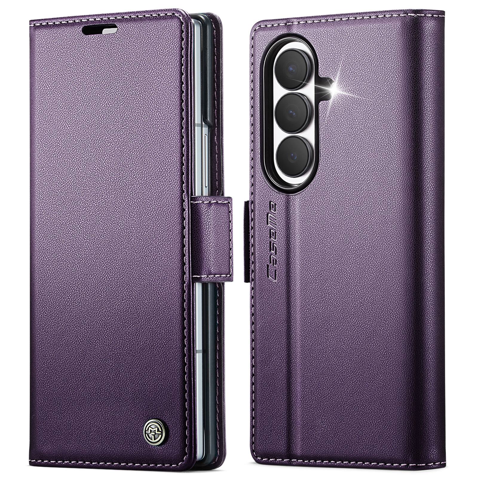 Angle. UUCOVER - For Samsung Galaxy Z Fold8 Ultra PU Leather Wallet Case with RFID Blocking Card Holder Cash Slot, Magnetic Folio Cover - Purple.
