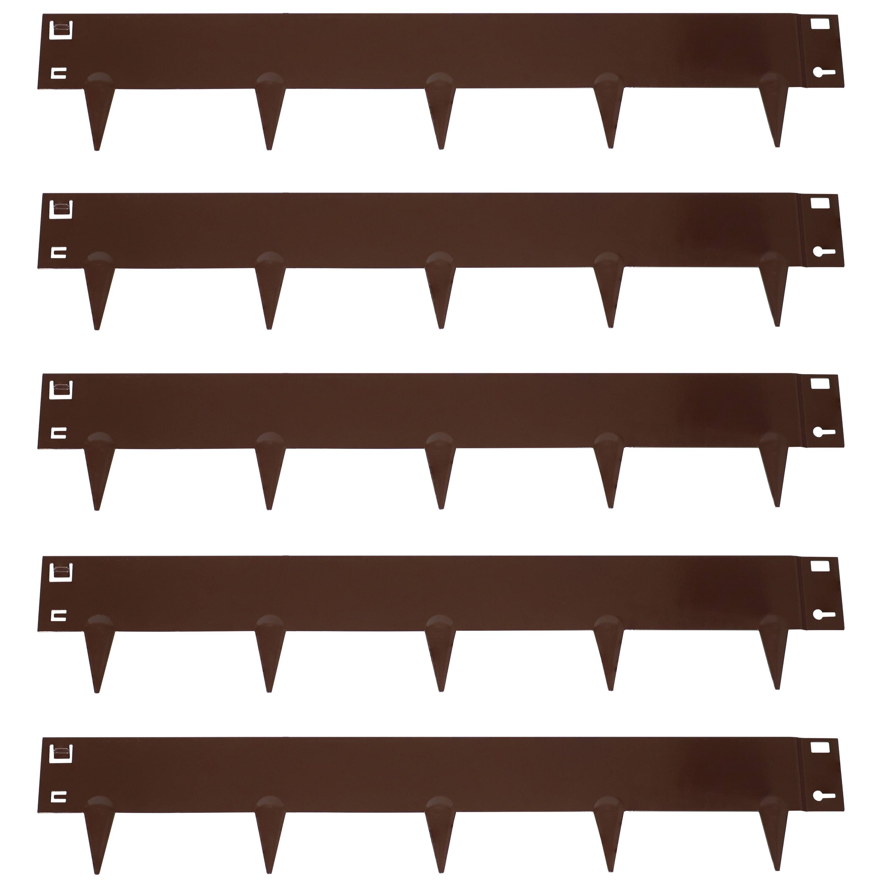 Front. Sunnydaze - 5-Piece Steel Garden Border Fence Set - 16 ft - Brown.